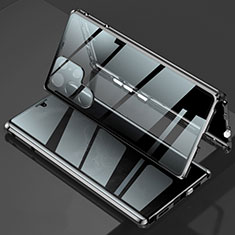 Handyhülle Hülle Luxus Aluminium Metall Rahmen Spiegel 360 Grad Ganzkörper Tasche für Samsung Galaxy S22 Ultra 5G Schwarz