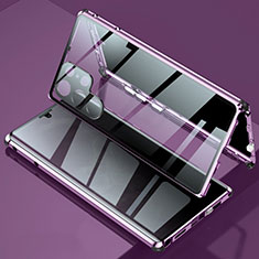 Handyhülle Hülle Luxus Aluminium Metall Rahmen Spiegel 360 Grad Ganzkörper Tasche für Samsung Galaxy S23 Ultra 5G Violett