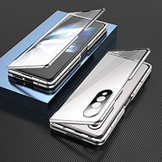 Handyhülle Hülle Luxus Aluminium Metall Rahmen Spiegel 360 Grad Ganzkörper Tasche für Samsung Galaxy Z Fold3 5G Silber
