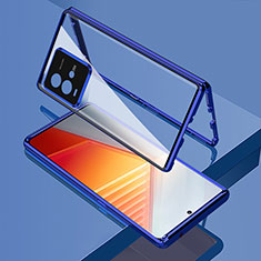 Handyhülle Hülle Luxus Aluminium Metall Rahmen Spiegel 360 Grad Ganzkörper Tasche für Vivo iQOO 10 5G Blau