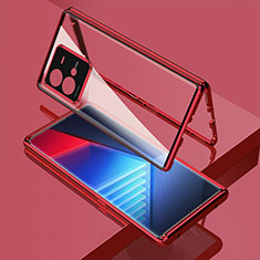 Handyhülle Hülle Luxus Aluminium Metall Rahmen Spiegel 360 Grad Ganzkörper Tasche für Vivo iQOO 10 Pro 5G Rot
