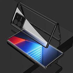Handyhülle Hülle Luxus Aluminium Metall Rahmen Spiegel 360 Grad Ganzkörper Tasche für Vivo iQOO 10 Pro 5G Schwarz