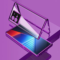 Handyhülle Hülle Luxus Aluminium Metall Rahmen Spiegel 360 Grad Ganzkörper Tasche für Vivo iQOO 10 Pro 5G Violett