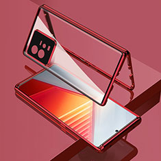Handyhülle Hülle Luxus Aluminium Metall Rahmen Spiegel 360 Grad Ganzkörper Tasche für Vivo iQOO 11 Pro 5G Rot