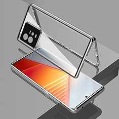 Handyhülle Hülle Luxus Aluminium Metall Rahmen Spiegel 360 Grad Ganzkörper Tasche für Vivo iQOO 11 Pro 5G Silber