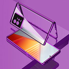 Handyhülle Hülle Luxus Aluminium Metall Rahmen Spiegel 360 Grad Ganzkörper Tasche für Vivo iQOO 11 Pro 5G Violett