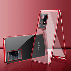 Handyhülle Hülle Luxus Aluminium Metall Rahmen Spiegel 360 Grad Ganzkörper Tasche für Vivo iQOO 8 5G Rot