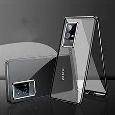 Handyhülle Hülle Luxus Aluminium Metall Rahmen Spiegel 360 Grad Ganzkörper Tasche für Vivo iQOO 8 5G Schwarz