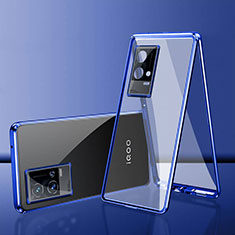 Handyhülle Hülle Luxus Aluminium Metall Rahmen Spiegel 360 Grad Ganzkörper Tasche für Vivo iQOO 8 Pro 5G Blau