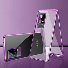 Handyhülle Hülle Luxus Aluminium Metall Rahmen Spiegel 360 Grad Ganzkörper Tasche für Vivo iQOO 8 Pro 5G Violett