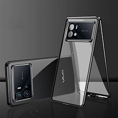 Handyhülle Hülle Luxus Aluminium Metall Rahmen Spiegel 360 Grad Ganzkörper Tasche für Vivo iQOO 9 Pro 5G Schwarz