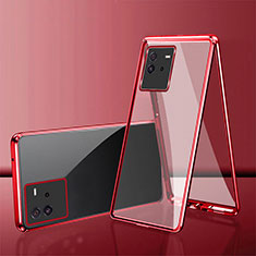 Handyhülle Hülle Luxus Aluminium Metall Rahmen Spiegel 360 Grad Ganzkörper Tasche für Vivo iQOO Neo6 SE 5G Rot