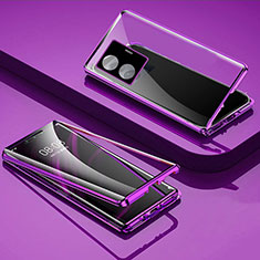 Handyhülle Hülle Luxus Aluminium Metall Rahmen Spiegel 360 Grad Ganzkörper Tasche für Vivo iQOO Z6 Pro 5G Violett