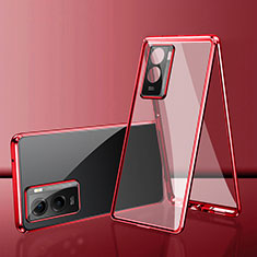 Handyhülle Hülle Luxus Aluminium Metall Rahmen Spiegel 360 Grad Ganzkörper Tasche für Vivo iQOO Z7 5G Rot