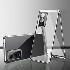 Handyhülle Hülle Luxus Aluminium Metall Rahmen Spiegel 360 Grad Ganzkörper Tasche für Vivo iQOO Z7 5G Silber