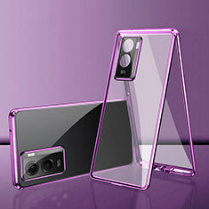 Handyhülle Hülle Luxus Aluminium Metall Rahmen Spiegel 360 Grad Ganzkörper Tasche für Vivo iQOO Z7 5G Violett