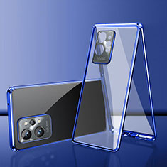 Handyhülle Hülle Luxus Aluminium Metall Rahmen Spiegel 360 Grad Ganzkörper Tasche für Vivo T1 5G India Blau