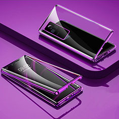 Handyhülle Hülle Luxus Aluminium Metall Rahmen Spiegel 360 Grad Ganzkörper Tasche für Vivo V21 5G Violett