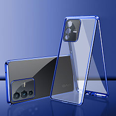 Handyhülle Hülle Luxus Aluminium Metall Rahmen Spiegel 360 Grad Ganzkörper Tasche für Vivo V23 5G Blau