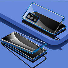 Handyhülle Hülle Luxus Aluminium Metall Rahmen Spiegel 360 Grad Ganzkörper Tasche für Vivo V23e 5G Blau