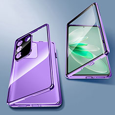 Handyhülle Hülle Luxus Aluminium Metall Rahmen Spiegel 360 Grad Ganzkörper Tasche für Vivo V27 5G Violett