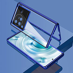 Handyhülle Hülle Luxus Aluminium Metall Rahmen Spiegel 360 Grad Ganzkörper Tasche für Vivo X80 Pro 5G Blau