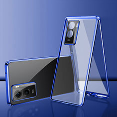 Handyhülle Hülle Luxus Aluminium Metall Rahmen Spiegel 360 Grad Ganzkörper Tasche für Vivo Y35m 5G Blau