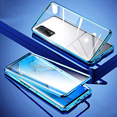 Handyhülle Hülle Luxus Aluminium Metall Rahmen Spiegel 360 Grad Ganzkörper Tasche für Xiaomi Mi 10T 5G Blau