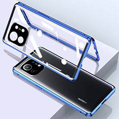 Handyhülle Hülle Luxus Aluminium Metall Rahmen Spiegel 360 Grad Ganzkörper Tasche für Xiaomi Mi 11 Lite 5G Blau