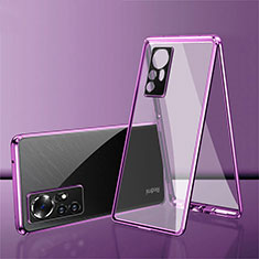 Handyhülle Hülle Luxus Aluminium Metall Rahmen Spiegel 360 Grad Ganzkörper Tasche für Xiaomi Mi 12 5G Violett