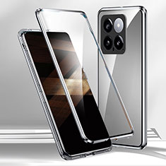Handyhülle Hülle Luxus Aluminium Metall Rahmen Spiegel 360 Grad Ganzkörper Tasche für Xiaomi Mi 14 5G Silber