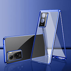 Handyhülle Hülle Luxus Aluminium Metall Rahmen Spiegel 360 Grad Ganzkörper Tasche für Xiaomi Poco C50 Blau