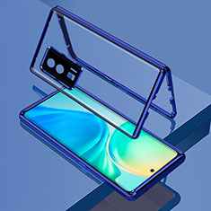 Handyhülle Hülle Luxus Aluminium Metall Rahmen Spiegel 360 Grad Ganzkörper Tasche für Xiaomi Poco F5 Pro 5G Blau