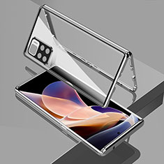 Handyhülle Hülle Luxus Aluminium Metall Rahmen Spiegel 360 Grad Ganzkörper Tasche für Xiaomi Poco X4 NFC Silber