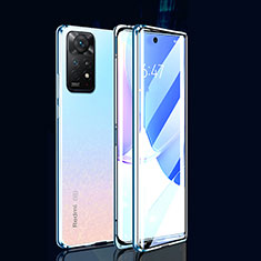 Handyhülle Hülle Luxus Aluminium Metall Rahmen Spiegel 360 Grad Ganzkörper Tasche für Xiaomi Poco X4 Pro 5G Blau
