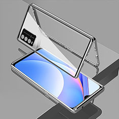 Handyhülle Hülle Luxus Aluminium Metall Rahmen Spiegel 360 Grad Ganzkörper Tasche für Xiaomi Redmi 9T 4G Silber