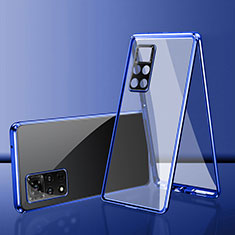 Handyhülle Hülle Luxus Aluminium Metall Rahmen Spiegel 360 Grad Ganzkörper Tasche für Xiaomi Redmi Note 11 Pro 4G Blau