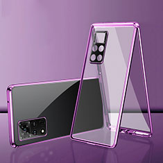 Handyhülle Hülle Luxus Aluminium Metall Rahmen Spiegel 360 Grad Ganzkörper Tasche für Xiaomi Redmi Note 11 Pro 5G Violett