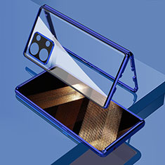 Handyhülle Hülle Luxus Aluminium Metall Rahmen Spiegel 360 Grad Ganzkörper Tasche für Xiaomi Redmi Note 13 Pro 5G Blau