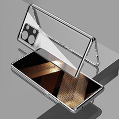 Handyhülle Hülle Luxus Aluminium Metall Rahmen Spiegel 360 Grad Ganzkörper Tasche für Xiaomi Redmi Note 13 Pro 5G Silber