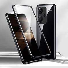 Handyhülle Hülle Luxus Aluminium Metall Rahmen Spiegel 360 Grad Ganzkörper Tasche für Xiaomi Redmi Note 13 Pro+ Plus 5G Schwarz