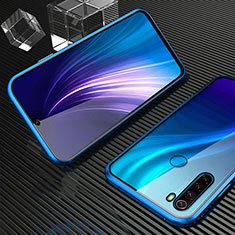 Handyhülle Hülle Luxus Aluminium Metall Rahmen Spiegel 360 Grad Ganzkörper Tasche für Xiaomi Redmi Note 8 (2021) Blau