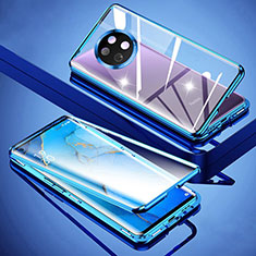 Handyhülle Hülle Luxus Aluminium Metall Rahmen Spiegel 360 Grad Ganzkörper Tasche für Xiaomi Redmi Note 9 5G Blau
