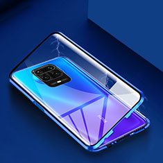 Handyhülle Hülle Luxus Aluminium Metall Rahmen Spiegel 360 Grad Ganzkörper Tasche für Xiaomi Redmi Note 9 Pro Blau
