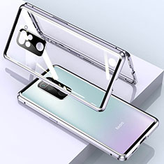 Handyhülle Hülle Luxus Aluminium Metall Rahmen Spiegel 360 Grad Ganzkörper Tasche für Xiaomi Redmi Note 9 Silber