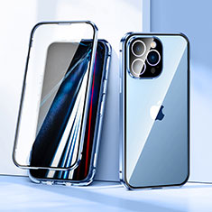 Handyhülle Hülle Luxus Aluminium Metall Rahmen Spiegel 360 Grad Ganzkörper Tasche LK1 für Apple iPhone 13 Pro Blau