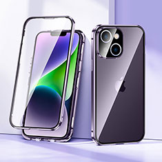 Handyhülle Hülle Luxus Aluminium Metall Rahmen Spiegel 360 Grad Ganzkörper Tasche LK1 für Apple iPhone 13 Violett