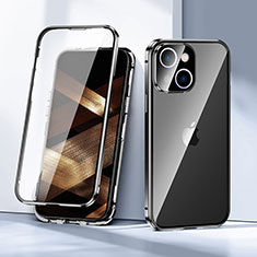 Handyhülle Hülle Luxus Aluminium Metall Rahmen Spiegel 360 Grad Ganzkörper Tasche LK1 für Apple iPhone 15 Schwarz