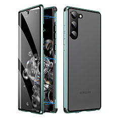 Handyhülle Hülle Luxus Aluminium Metall Rahmen Spiegel 360 Grad Ganzkörper Tasche LK1 für Samsung Galaxy S22 Plus 5G Grün