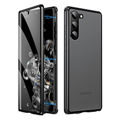 Handyhülle Hülle Luxus Aluminium Metall Rahmen Spiegel 360 Grad Ganzkörper Tasche LK1 für Samsung Galaxy S22 Plus 5G Schwarz
